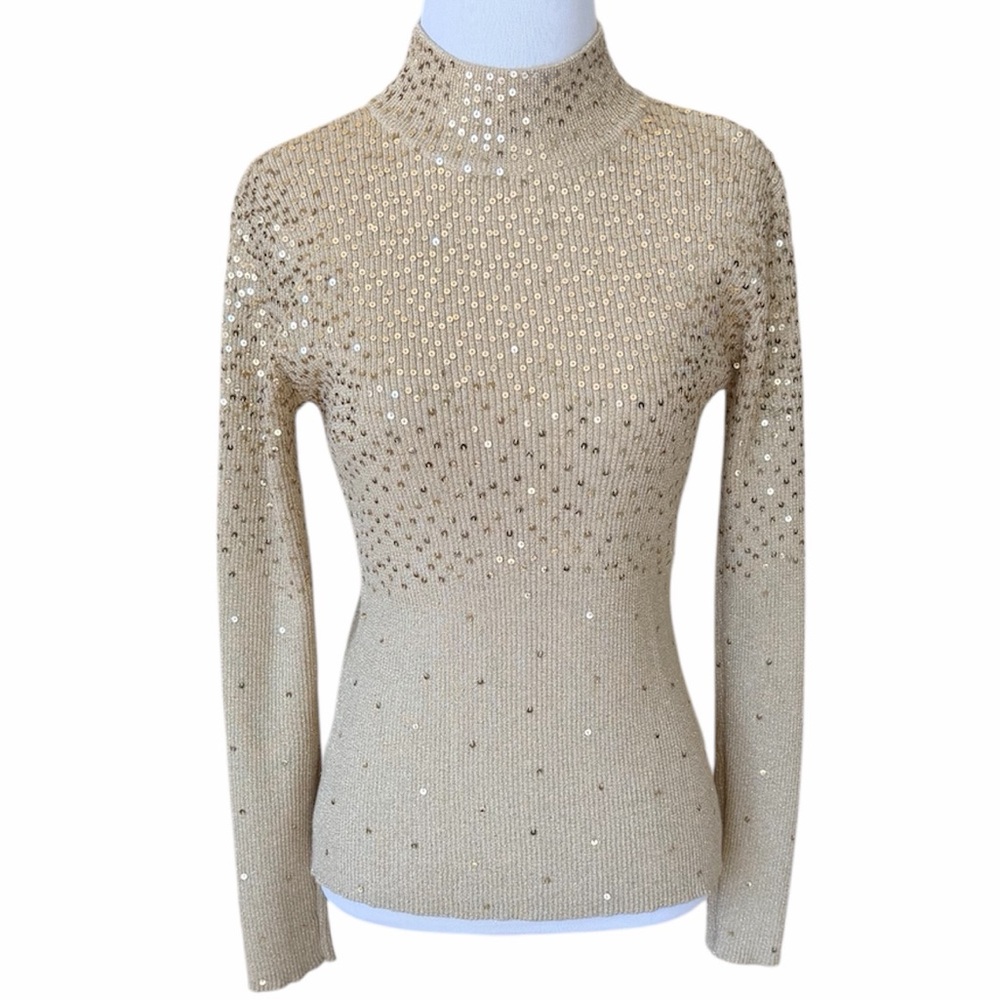 ONCE 1 AGAIN Sparkly Gold Fitted Turtle Neck Sweater